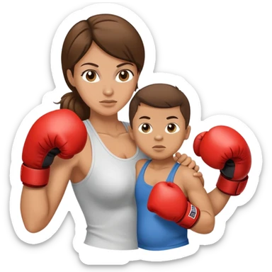 Light brunette fit mom boxing with baby boy sticker