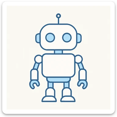 AI robot, minimal design, geometric shapes, white and blue colors sticker