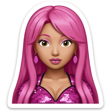 Nicki Minaj with long pink hair, dark pink sequin outfit  sticker