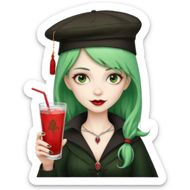 vampire green hair Drink holders with hat  sticker