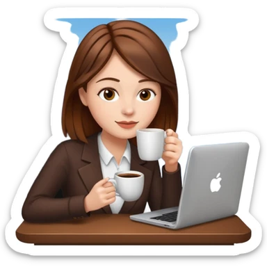 mujer tomando cafe y con un computador  sticker