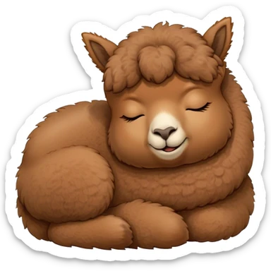 Meme-Worthy Cute Sleeping Brown Alpaca Portrait Emoji, Head resting peacefully with a contented smile, showcasing a delightfully sturdy build and a luxuriously soft brown fleece, eyes shut in a serene nap, Simplified yet hilariously adorable features, highly detailed, glowing with a soft, drowsy light, high shine, relaxed and utterly lovable, stylized with an air of playful laziness, bright and heartwarming, soft glowing outline, capturing the essence of a comically sleepy alpaca, so meme-worthy it feels like it could instantly become the next viral sensation of adorable slumber! sticker