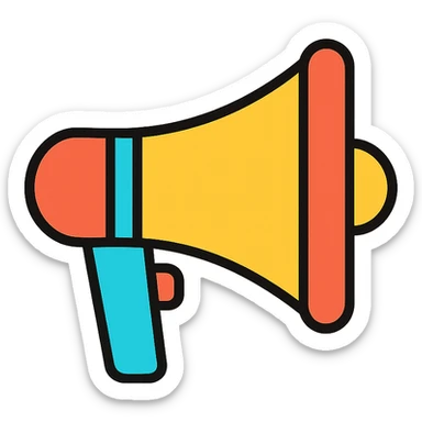 megaphone color outline icon style, black outlines, subtle color fills sticker