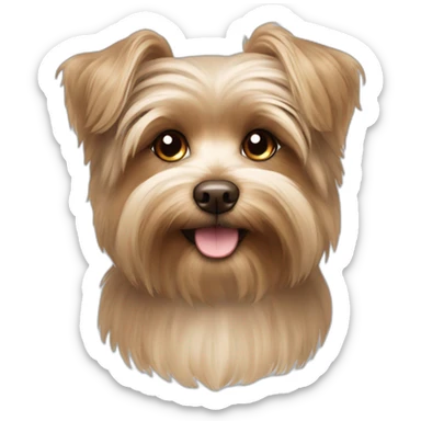 fluffy brown morkie dog with long hair and brown nose and greish ears sticker