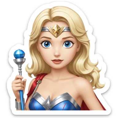 Blonde blue eyes Wonder Woman holding bell and short white baton sticker