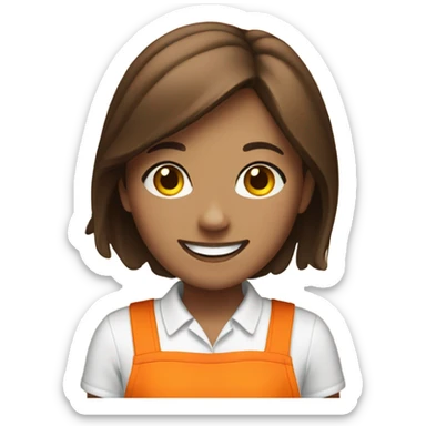 smiling girl with brown hair and orange apron sticker