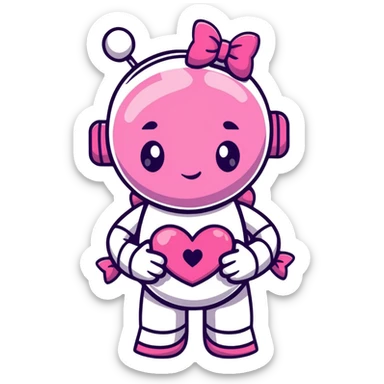 pink robot girl with a cute bow on top and heart decorations on her body sticker