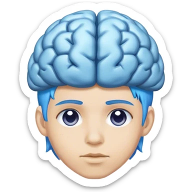 A real person face emoji and hair is a blue brain sticker