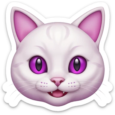 White cat happy smiling with teeth showing, light pink inner ears, magenta purple eyes, looks like discord's :smiley_cat: emoji, male looking sticker
