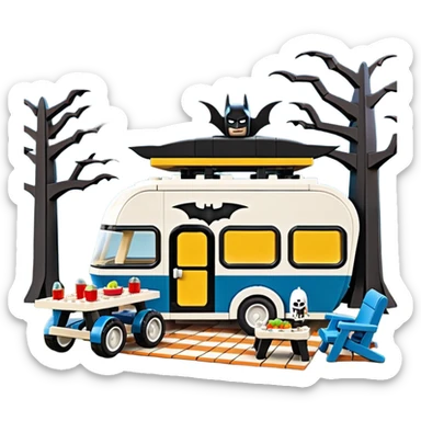 Jetson’s Ultra hotrod cute Lego Haunted Batman dream house Caravan with picnic table and folding chairs on top  sticker