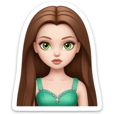 pretty bratz baddie, pale skin, straight brown hair, hazel green eyes sticker
