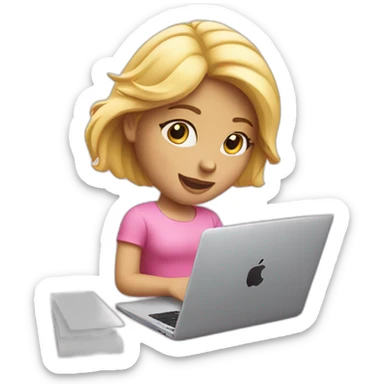 Blond girl typing on pink macbook sticker
