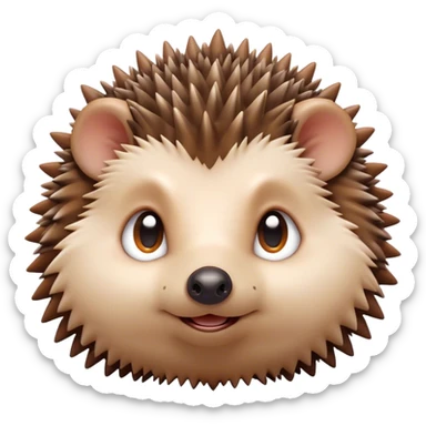 Cinematic Cute Hedgehog Portrait Emoji, Head tilted playfully and inquisitively, featuring a fluffy, spiky brown Fur with an irresistibly cute, round face and tiny ears, round, sparkling eyes filled with curious wonder, Simplified yet irresistibly adorable features, highly detailed, glowing with a warm, friendly glow, high shine, affectionate and quirky, stylized with a touch of woodland whimsy, bright and endearing, soft glowing outline, capturing the essence of a mischievous yet loving hedgehog, so playful it feels like it could roll out of the screen and into your arms! sticker