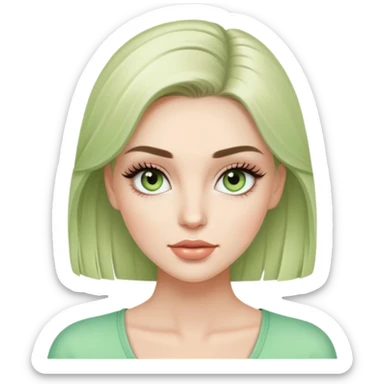 white female fashion model with light green top and lush long eyelashes, beautiful face sticker