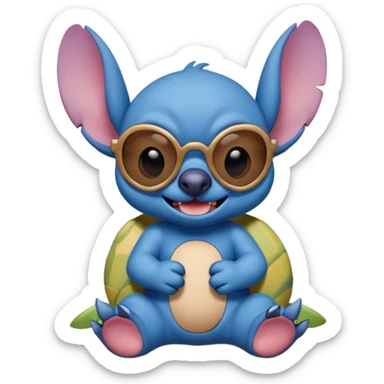 Stitch walking on the beach and saying hello sticker
