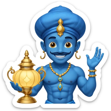 blue genie flies out of aladdin's lamp sticker