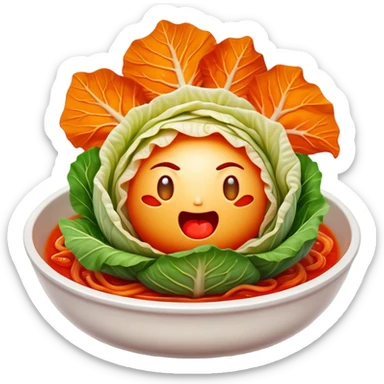 Cinematic Realistic Kimchi Dish Emoji, depicted as a vibrant fermented cabbage dish with a spicy kick rendered with detailed textures and dynamic, appetizing lighting. sticker