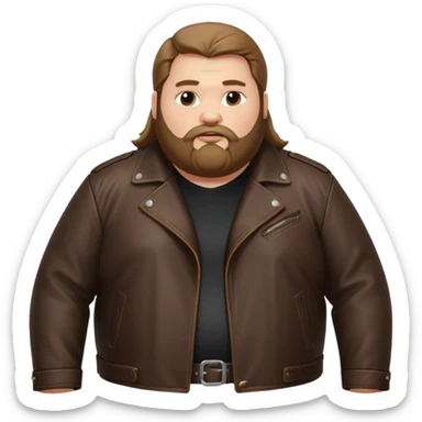Long hair very fat men with beard in leather jacket sticker