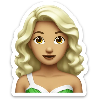 Chica blanca con pelo ondulado , ojos verdes y con vestido elegante  sticker