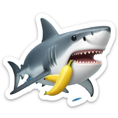 A shark with whos eat a banana sticker
