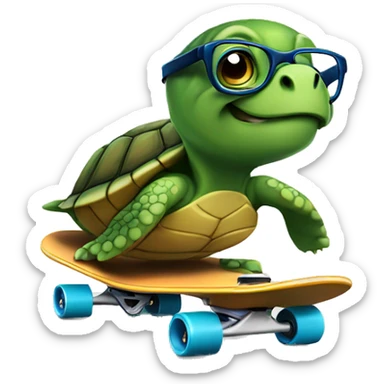 Turtle on a skateboard in glasses  sticker