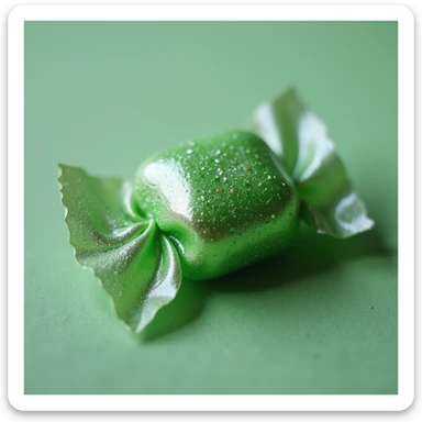 realistic green candy with a holographic sheen, photorealistic style sticker