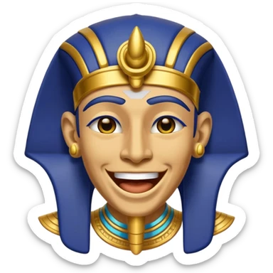Discord emoji for "RA Silkroad", Ancient Egyptian theme, funny Pharaoh face laughing, cartoonish, colorful, shiny gold, small and clear.
 sticker