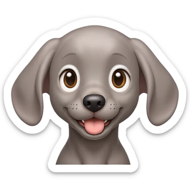 cinematic-comical-weimaraner puppy-portrait-emoji,-head-tilted-dramatically-with-an-exaggeratedly-amused-expression,-featuring-a-vibrant-grey-fur-with-a-lively-sheen,-wide,-expressive-brown-eyes-filled-with-playful-disbelief sticker