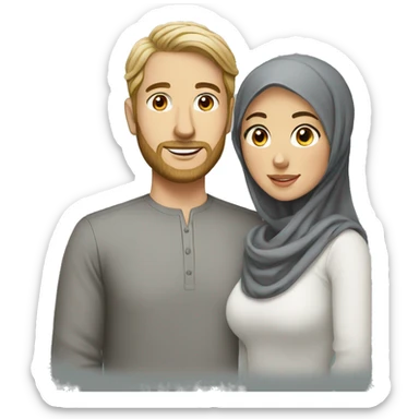Wife with hijab with white husband wavy hair sticker
