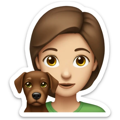 Brown haired green eyed woman with brown dog sticker