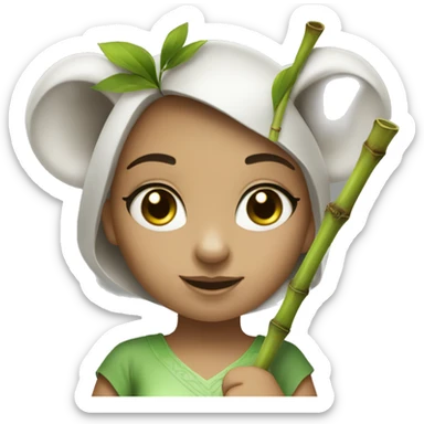 White raced Girl with green eyes and koala ears holding bamboo stick  sticker