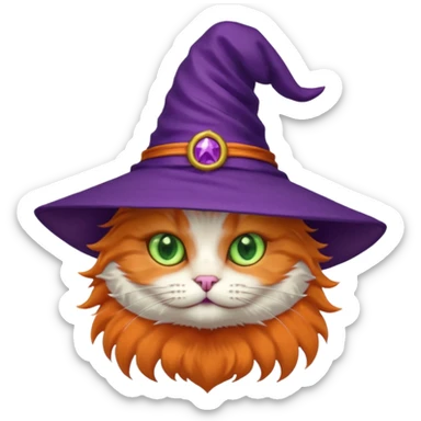 cat wear purple wicth hat sticker