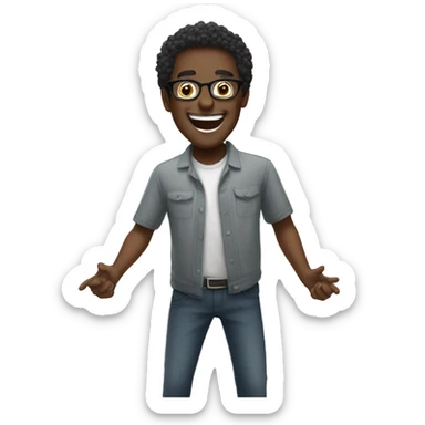 black guy with wicks, glasses, and a big cheering smile sticker