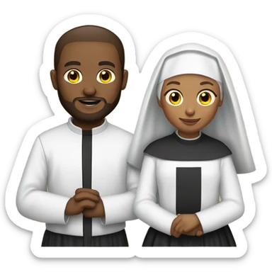 a caucasian priest with a red beard and an african american nun side by side sticker