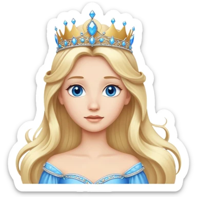Blonde princess long hair blue eyes with tiara sticker