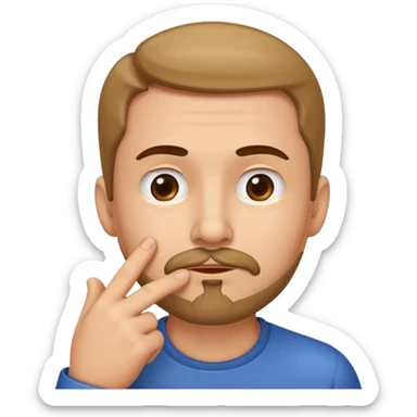 face with a goatee, finger tapping chin, thoughtful, classic emoji style sticker