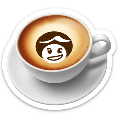 A red mug with “joy” drawn on in and a cappuccino inside sticker