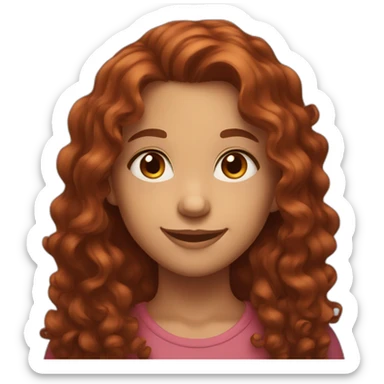 A girl with curly dark red long hair and brown eyes smiling sticker