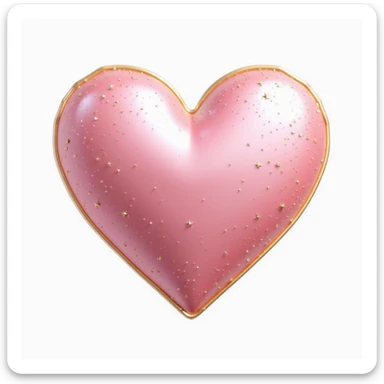 photorealistic pink heart with sparkles, gold outline, and soft lighting, white clean background sticker