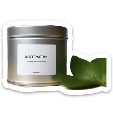 minimal matcha scented candle in small silver tin with realistic label sticker
