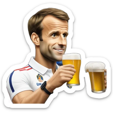 Emmanuel Macron qui boit une biere devant un match de foot sticker