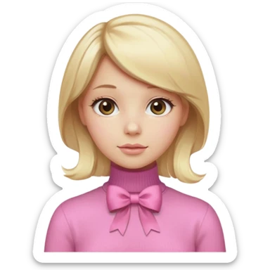 دختری با موی بلوند و پاپیون صورتی روی سرش و یه لباس  یقه اسکی صورتی کم رنگ که شاینی هست sticker