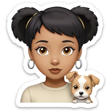 black girl with short black hair with puppy ears  sticker