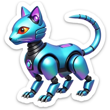  exotic tropical iridescent cyber-Protogen-Fakémon-Pokémon-Vernid-robot-feline-creature sticker