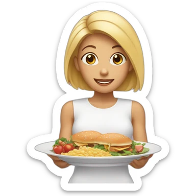 female showing plates of food sticker