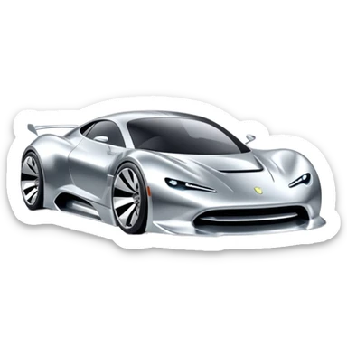 A low-profile futuristic car emoji made of polished silver chrome, wide body stance, smooth aerodynamic shape, glossy metallic surface, soft reflections, luxury swag aesthetic, minimal details, iOS emoji style, centered on clean white background, studio lighting sticker