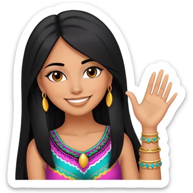 beautiful woman boss, with long straight black hair, with make up, black eye liner, smile, mexican, brown skin, wearing beautiful sexy outfit, she’s posing her head in her hands sticker