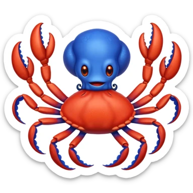 a red crab with two claws and a blue octopus are friends sticker
