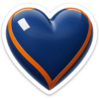 Glossy, sporty dark blue heart with diagonal orange athletic stripes going down one side sticker