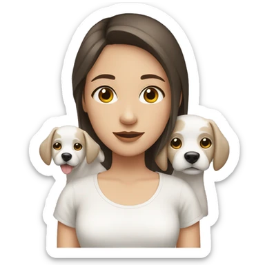 Girl teenage, white pale, brunette hair, brown eyes, with two white dogs  sticker